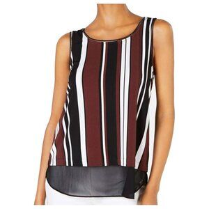 Alfani Brown White Black Stripe Sleeveless w/ Sheer Hem | Large